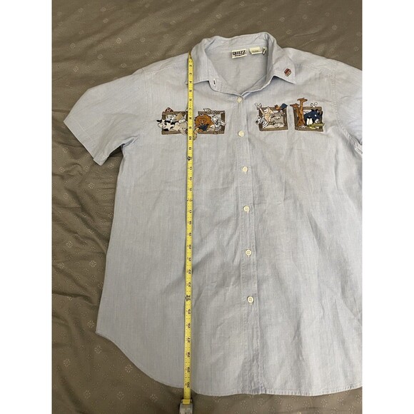 VTG Lets Quizz Again New York Womens Shirt L Short Sleeve Embroidered Animals - Picture 10 of 12